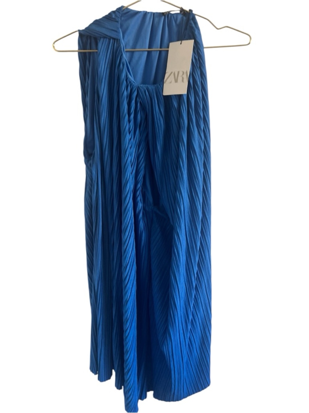 Zara Vibrant Blue Skeeveless Pleated Midi Dress
